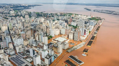 Cidade de Porto Alegre inundada pelas águas do lago Guaíba (Foto: Ricardo Stuckert/PR)