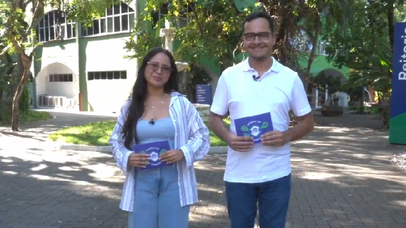 Enzo Bezerra e Tailana Braga apresentam o telejornal Mundo no Campus. (Foto: Marcelo Falcão)