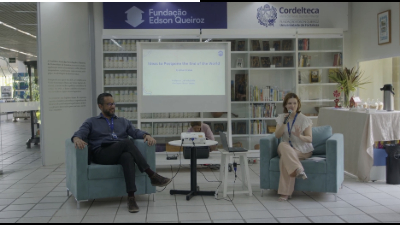 Docentes Bruno Lessa e Dafne Morais durante o Unifor Book Brunch (Foto: Reprodução/TV Unifor)