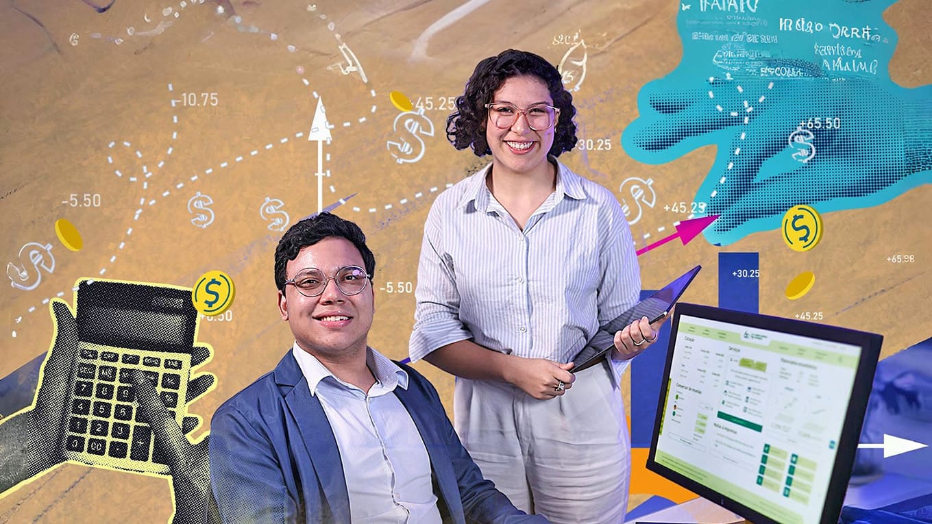 estudantes em arte alusiva ao mercado financeiro