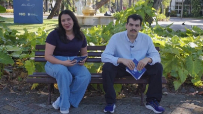 Kaylane Garcia e Gabriel da Escóssia apresentam a edição do telejornal (Foto: André Souza)