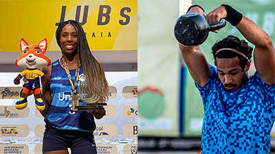 Kyce Martins; campeã pela Universidade de Fortaleza do JUBs Praia 2024 e Davi Cruz, atleta de Cross Training da Unifor (Fotos: Arquivo Pessoal)