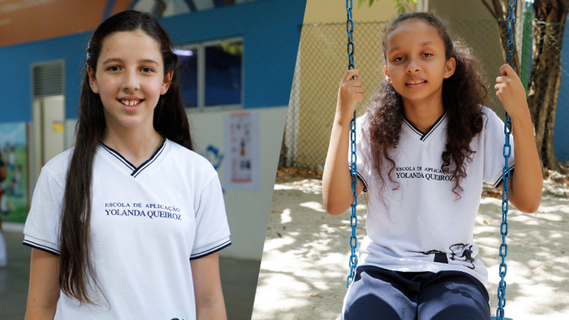 Gabriela de Queiroz Gomes e Ana Maria Barreto são estudantes do 5º Ano da Escola Yolanda Queiroz (Foto: Thiago Ferreira e Lukas Sá)