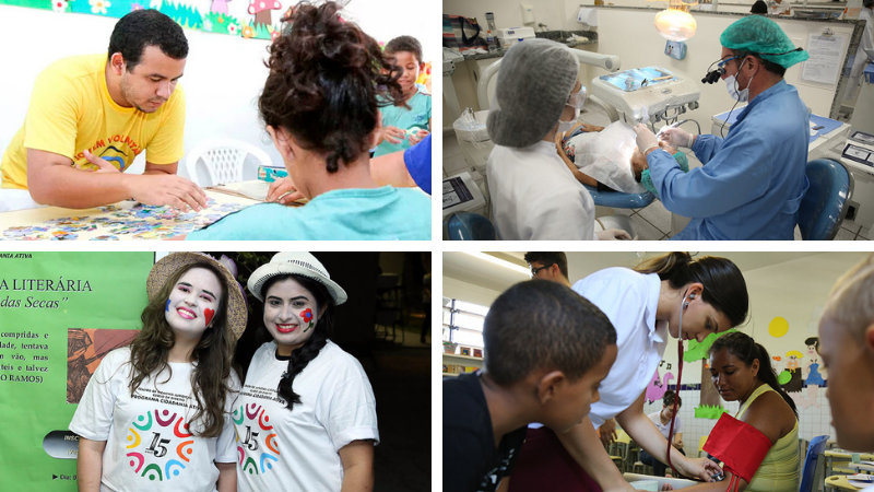 Jovem Voluntário, Clínicas Odontológicas, Cidadania Ativa e a Semana da Responsabilidade Social são algumas iniciativas de extensão da Unifor. Imagens realizadas antes da pandemia de Covid-19 (Fotos: Arquivo Unifor/Ares Soares)