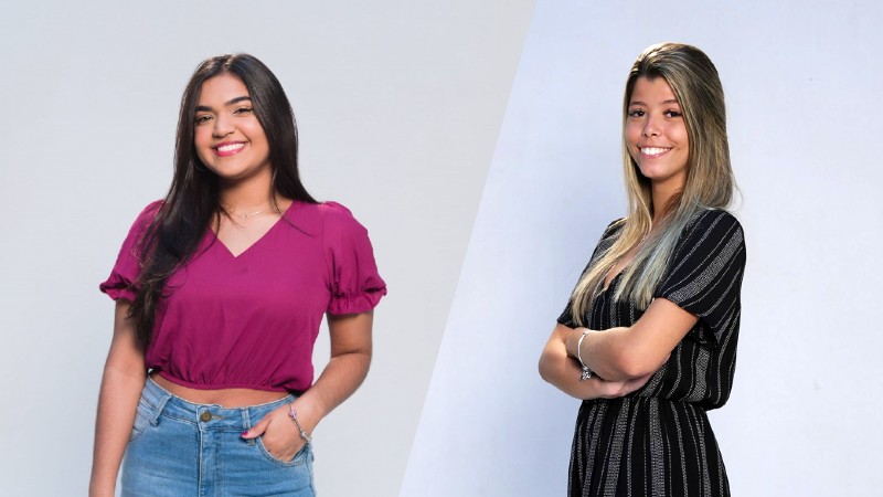 As alunas Melina Melo e Giovanna Borges apresentam o Unifor Notícias desta sexta-feira, às 17h30 (Foto: Divulgação)