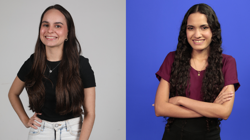 Kalinda Gurgel e Taís Alcântara, estudantes de Jornalismo, apresentam o Unifor Notícias desta sexta-feira, 2 de fevereiro, às 17h30. (Foto: Divulgação)