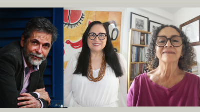 Carlos Newton Júnior, Socorro Torquato (Côca) e Eleuda Carvalho participam do encontro (Crédito: Leopoldo Conrado Nunes, Iratuã Freitas e acervo pessoal)