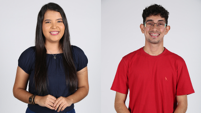 Gabriel Alves e Misaelly Silva, estudantes de Jornalismo da Unifor, apresentam o Unifor Notícias nesta sexta-feira, a partir das 17h30 (Foto: Divulgação)