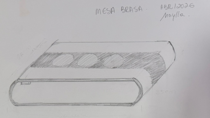 Croquis de criação da Mesa Brasa em diferentes fases do projeto. (Imagens: Arquivo pessoal)