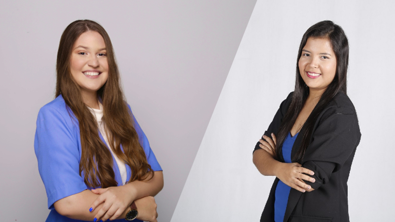 Misaelly Silva e Isabel Prado, estudantes de Jornalismo da Unifor, apresentam o Unifor Notícias desta sexta-feira ao vivo, às 17h30 (Foto: Divulgação)