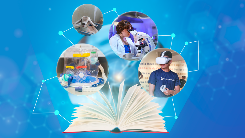 Na Unifor, pesquisa é ferramenta de transformação. Com apoio institucional estruturado e parcerias estratégicas, professores e estudantes desenvolvem soluções que fortalecem o sistema de saúde e ampliam a qualidade de vida (Fotos: Ares Soares / Arte: Getulio de Abreu)