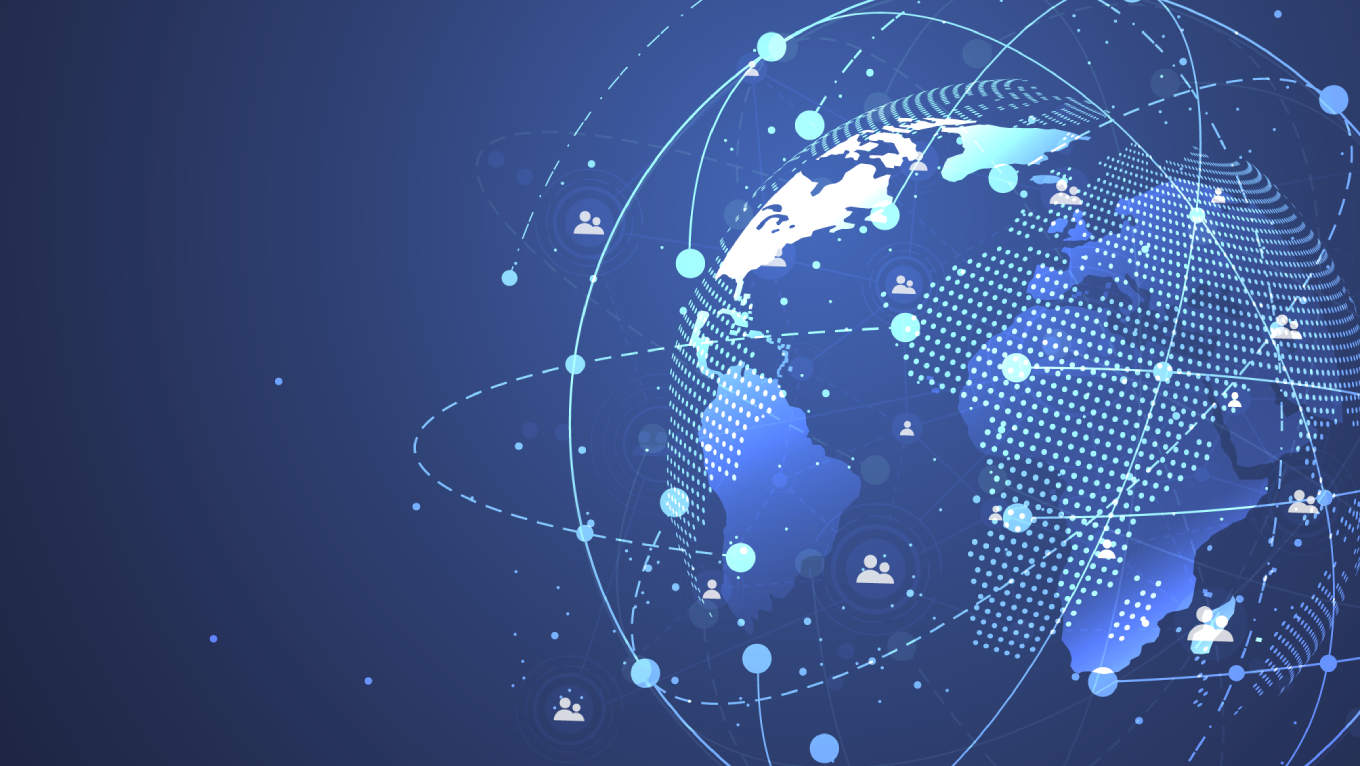 Globo terrestre com grafismos em tons de azul