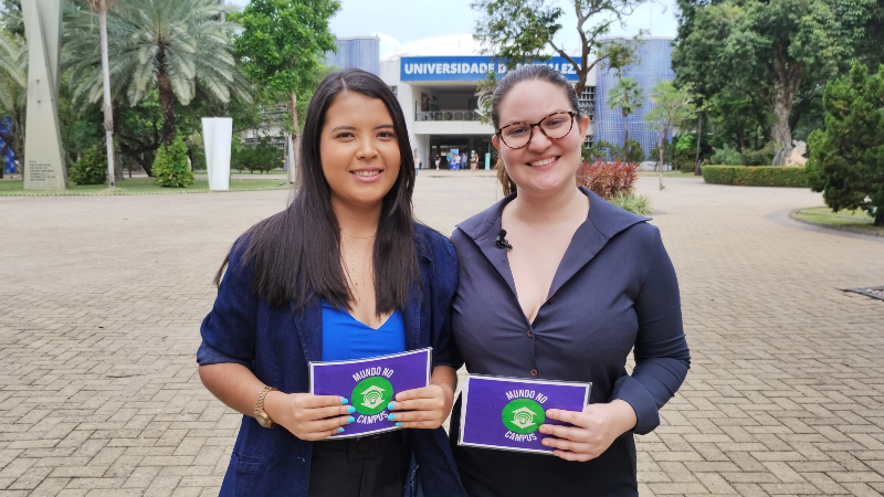 Misaelly Silva e Isabel Prado estudantes de Jornalismo da Unifor, apresentam o Mundo no Campus nesta quarta-feira, às 19h (Foto: Ermesson Ferreira/Divulgação)